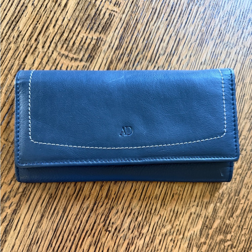 Access Denied Leather Accordion Wallet Clutch RFID Navy Full Grain